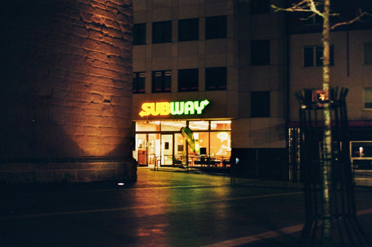 brown and white concrete building during night time